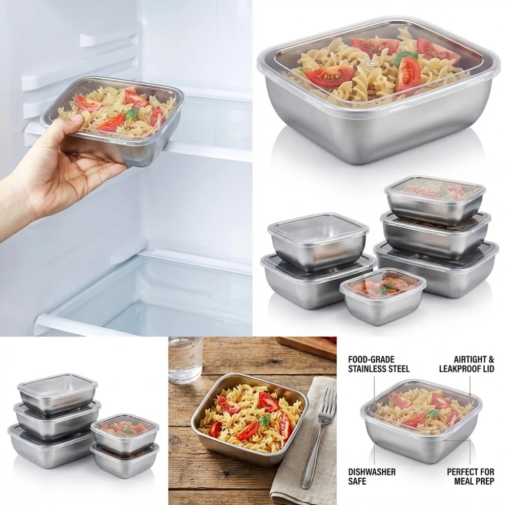 6PCS Stainless Steel Food Stor - Kitchen Gadgets Organizer ulasan dan harga
